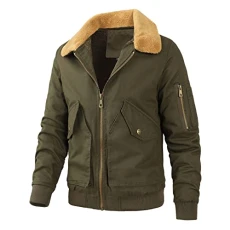 Windproof Outdoor Punching Jacket Autumn Winter Fashion Men Casual Solid Color Fleece Zipper Windbreaker Men Winter Jacket Lined Warm Bomber Jacket, Green, XXL