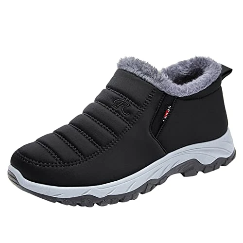 Winter Boots Men Fur Lined Snow Boots Non Slip Warm Outdoor Winter Shoes Walking Boots Anti-Slip Ankle Boots Hiking Boots for Men Outdoor Lightweight Snow Shoes Size UK5.5-UK8 Black