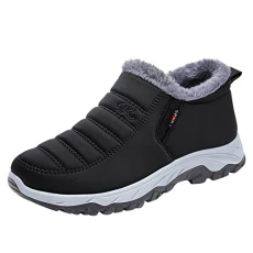 Winter Boots Men Fur Lined Snow Boots Non Slip Warm Outdoor Winter Shoes Walking Boots Anti-Slip Ankle Boots Hiking Boots for Men Outdoor Lightweight Snow Shoes Size UK5.5-UK8 Black