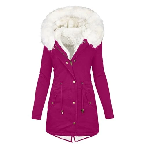 Winter Coat Women's Warm Long Jacket Cotton Plain Hiking Jacket with Hood Winter Coat Long Sleeve Elegant Quilted Coat Autumn Winter Outdoor Cotton Jacket Cuddly Winter Parka Coat, Z01-pink,