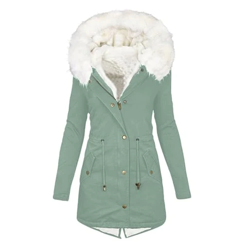 Winter Coat Women's Warm Long Jacket Cotton Plain Hiking Jacket with Hood Winter Coat Long Sleeve Elegant Quilted Coat Autumn Winter Outdoor Cotton Jacket Cuddly Winter Parka Coat, Z03 Mint