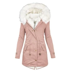 Winter Coat Women's Warm Long Jacket Cotton Plain Hiking Jacket with Hood Winter Coat Long Sleeve Elegant Quilted Coat Autumn Winter Outdoor Cotton Jacket Cuddly Winter Parka Coat, Z02 pink,