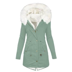 Winter Coat Women's Warm Long Jacket Cotton Plain Hiking Jacket with Hood Winter Coat Long Sleeve Elegant Quilted Coat Autumn Winter Outdoor Cotton Jacket Cuddly Winter Parka Coat, Z03 Mint