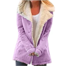 Winter Coats for Women Plus Size Composite Plush Button Lapels Jacket Outwear Lamb Wool Padded Coat Fleece Thicken Warm Jackets Casual Outdoor Solid Outwear with Pocket