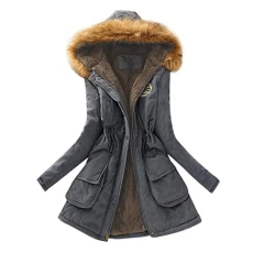 Winter Coats for Women UK Sale Clearance Fleece Lined Warm Jacket Drawstring Slim Hooded Parka Jackets Coat Plus Size Padded Overcoat Outerwear with Pockets