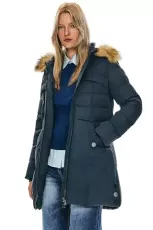 Winter Coats for Women Warm Faux Fur Hooded Down Jacket Outdoor Puffer Jacket Navy M