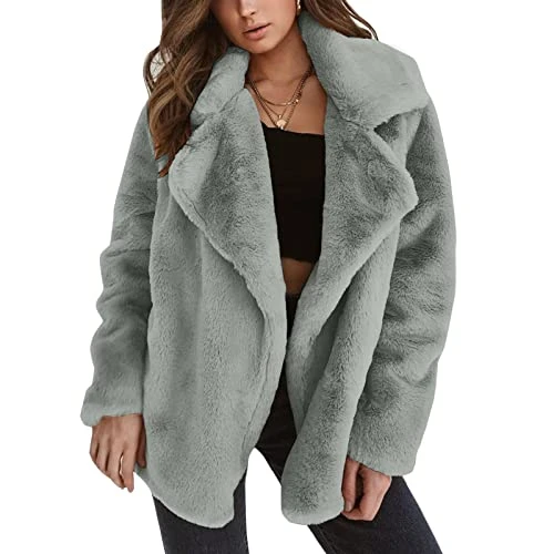 Winter Faux Fur Coat For Women Uk Thermal Fleece Lining Solid Lapel Collar Jacket Thick Windproof Ba