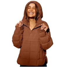 Winter Jackets For Women UK Pullover Puffer Jacket Quilted Lightweight Sleeve Cotton Uniform Ladies Solid Color Warm Padded Coat Hooded Casual Outwear With Pocket