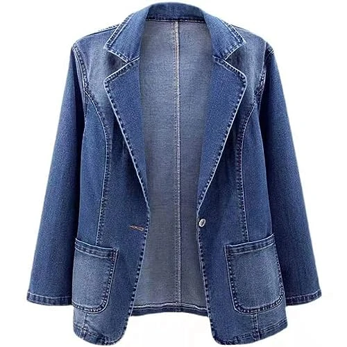 Winter Jackets for Women Uk Womens Denim Jackets Long Sleeve Shacket for Women Uk Lapel Neck Button 