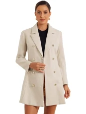 Winter Overcoat for Women's Notch Lapel Double Breasted Coats Beige XL