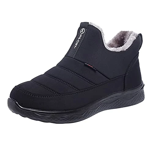 Winter Snow Boots for Women and Men UK Fauxfur Lining Waterproof Slip on Outdoor Warm Ankle Boot Water-Resistant Flat Bottom Solid Color Uppers High Top Short Plush Comfortable Fashion Sneakers Sales