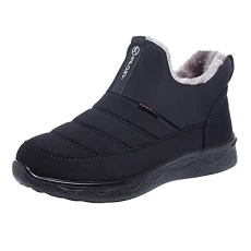 Winter Snow Boots for Women and Men UK Fauxfur Lining Waterproof Slip on Outdoor Warm Ankle Boot Water-Resistant Flat Bottom Solid Color Uppers High Top Short Plush Comfortable Fashion Sneakers Sales