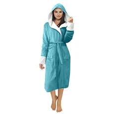 Winter Thermal Bathrobe Women Plush Lengthened Hooded Robe Solid Colour Nightgown Home Clothes Long Sleeved Warm Sleepwear Pajamas For Women Uk Lapel Soft Comfy Gown Proskin Nightwear