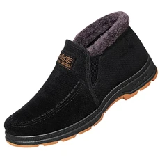 Winter Thermal Boots Fleece Lined Suede Boots Wide Fit Winter Shoes for Men Espadrilles Rubber Sole Lightweight Warm Solid Colour Black Trainers Mens Comfortable Sneakers for Men
