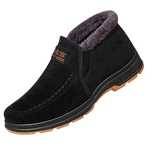 Winter Thermal Boots Fleece Lined Suede Boots Wide Fit Winter Shoes for Men Espadrilles Rubber Sole Lightweight Warm Solid Colour Black Trainers Mens Comfortable Sneakers for Men