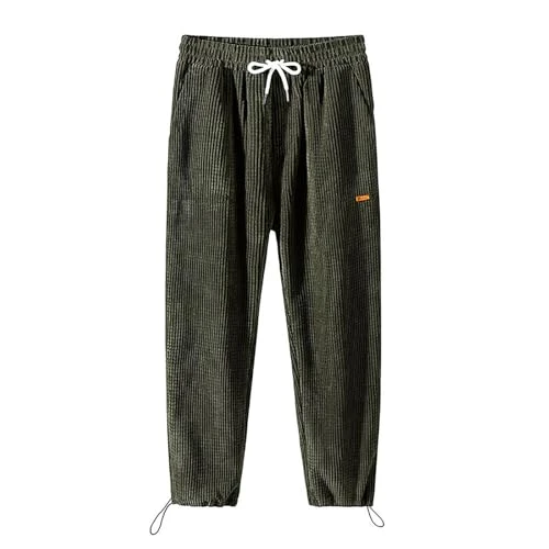 Winter Trousers Men's Corduroy Trousers Men's Jogging Bottoms Plain Lace Up Casual Trousers Men's Jogging Bottoms Lace-Up Corduroy Trousers Winter Jogging Men with Wide Leg and Drawstring, AG,