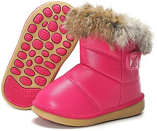 Winter Warm Fur Lined Boots Girls Ankle Booties Snow Waterproof Boot Shoes Anti-slip Rose Size 6 UK 