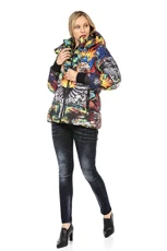 WM131 Women's Winter Jacket All-Over Print Hooded Jacket Outdoor Jacket, multicoloured, XL