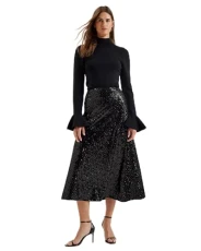 WMS-Lusa-Sequin Bias Cut Midi Skirt Black WMS-Lusa-Sequin Bias Cut Midi Skirt Black