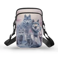 Wolf Small Crossbody Bags for Women Messenger Bag Cool Animal Print Cell Phone Purses for Men Mini Cross Over Body Shoulder Handbag Purse With Adjustable Strap Teen Wallets Purple