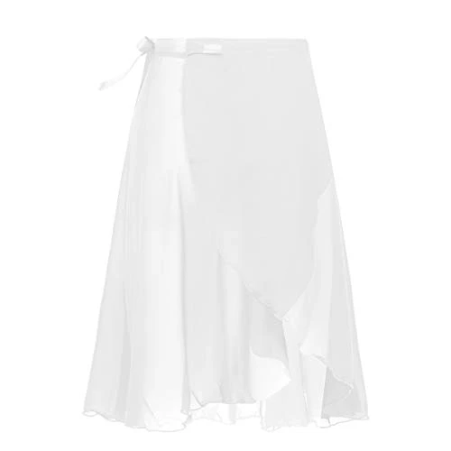 Woman Chiffon Ballet Wrap Skirt Dance Skate Over Scarf Dress Ballerina Costume with Waist Tie White One Size