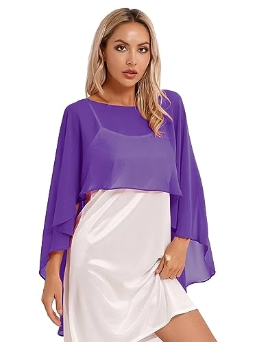 Woman Chiffon Bridal Wrap Wedding Shawl Cape Jacket Bolero Shrug for Dresses Purple One Size