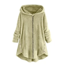 Woman Jacket Women Zip Up Lightweight Jacket Woman Long Sleeve Casual Coat Solid Color Plush Top Coat Hooded Long Jacket