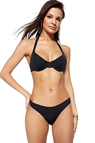 Woman Knit Bikini Top,Black,40