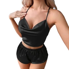 Woman Pajamas Women's Sexy Silk Satin Ruffled Pajamas Sets Cami Shorts Sets Sleepwear Satin Pajamas Cami Shorts Set Nightwear Pajamas Set Womens Long Sleeve Lightweight Pajamas Sale Clearance