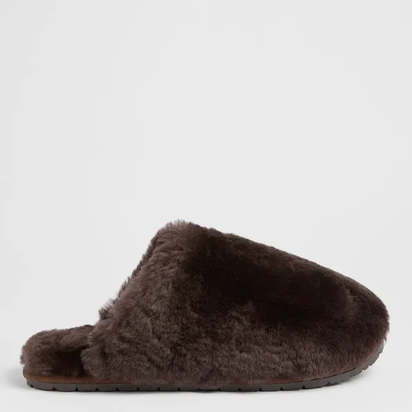 Womans Brown Furout Mule - Size 3/4