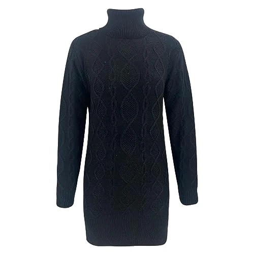 Womans Dress Long Sleeve Plus Size Long Sleeve Plus Size Jumper Dress Midi A Line Tops for Women UK Gifts for Students from Teachers Womens Winter Dresses Knit Dress Cheap Black