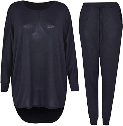 Women 2 Piece Tracksuit Joggers High Low Top and Bottoms Casual Loungewear Knitted Outfit (XL, Black)