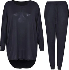Women 2 Piece Tracksuit Joggers High Low Top and Bottoms Casual Loungewear Knitted Outfit (XL, Black)