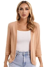Women 3/4 Sleeve Open Front Cardigan Lightweight Solid Shrug Sweater Sweatshirt Blouse Top Khaki S Women 3/4 Sleeve Open Front Cardigan Lightweight Solid Shrug Sweater Sweatshirt Blouse Top Khaki S