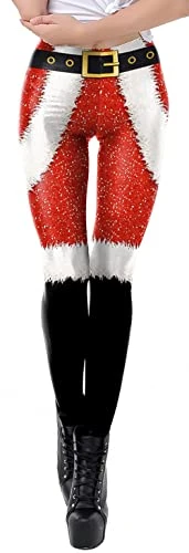 Women 3D Christmas Stretchy Leggings Sexy Striped Funny Christmas Tights Novelty Yoga Skinny Trousers Pants Red 8 Size M