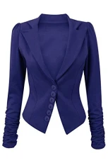 Women 6 Button Smart Ruched Long Sleeve Blazer Navy Plus Size UK 16 Women 6 Button Smart Ruched Long Sleeve Blazer Navy Plus Size UK 16