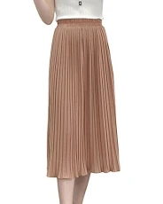 Women A-Line High Waisted Elegant Flounced Chiffon Pleated Midi Skirt Khaki L Women A-Line High Waisted Elegant Flounced Chiffon Pleated Midi Skirt Khaki L