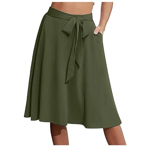 Women A-Line Pocket Skirt High Waist Midi Skirts Youth, AG, M