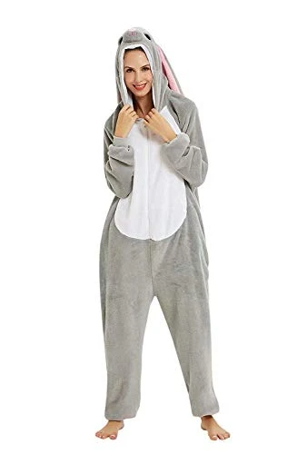 Women Adult Zip Up Onesie Pajama Halloween Christmas Costume Animal Cosplay (L (Height 5'6-5'10), Rabbit)