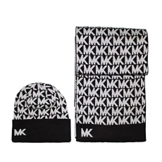 Women All Over Logo Knitted Scarf & Beanie MK Gift Box, One Size (Black)