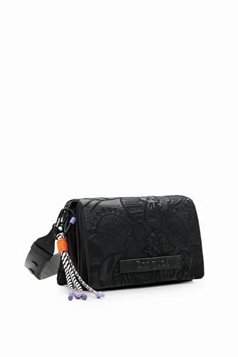 Women Alpha Dortmund Flap 2 Accessories PU Across Body Bag, Black, One Size