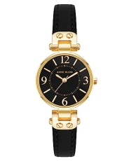 Women Analog Japanese Quartz Watch with Faux Leather Strap 10/9442GPBK - Black/Gold