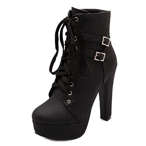 Women Ankle Booties with High Block Heel and Thick Platform