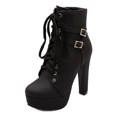 Women Ankle Booties with High Block Heel and Thick Platform Women Ankle Booties with High Block Heel and Thick Platform