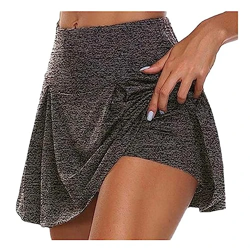 Women Athletic Skorts A-Line Mini Skirt with Shorts Dark Grey