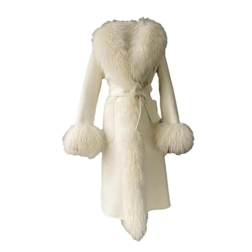 Women Autumn Winter Cashmere Coat With Mongolia Sheep Fur Coat Trim Long Style Woolen Jacket Warm Co