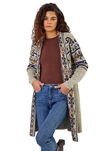 Women Aztec Print Cardigan - Ladies Longline Tassel Open Front Cardi Winter Autumn Casual Textured E