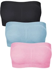 Women Bandeau Bra Padded Strapless Bralette Bra Seamless Bandeau Tube Top Bra, Black, Pink, Light Blue, XL Women Bandeau Bra Padded Strapless Bralette Bra Seamless Bandeau Tube Top Bra, Black, Pink, Light Blue, XL