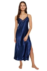 Women Basic Fitted Woven Nightgown,Indigo,38 Women Basic Fitted Woven Nightgown,Indigo,38