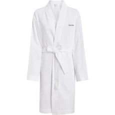 Women Bathrobe Cotton, Multicolor (White), L-XL